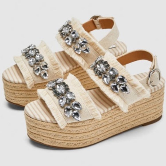 Zara Embellished Wedge Sandals